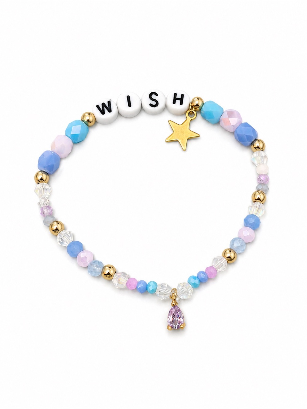 WISH Beaded Charm Bracelet with Pastel Blue & Pink Beads